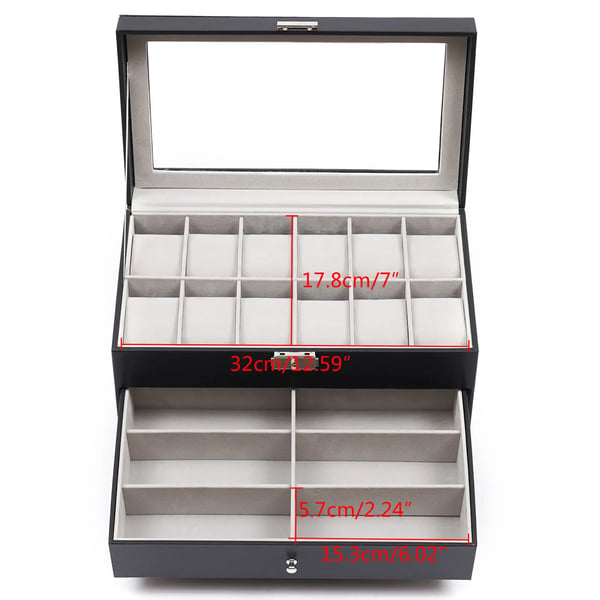 Smykkeskrin, 3-lags opbevaring, 33,7*19,4*20,5 cm, 6 brillekompartments, 12 urkompartments, moderne stil