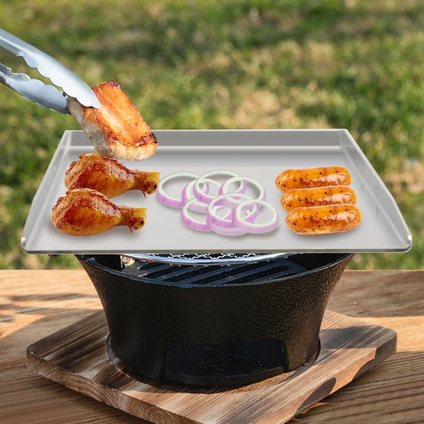 Rustfrit Stål Grillplade, 49 cm x 32,5 cm Størrelse, Tåler Opvaskemaskine,Sølv