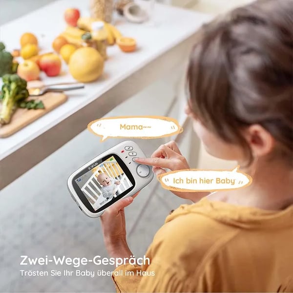 Babymonitor, 3,2 tommer LCD-skærm, 240P videoopløsning, 750mAh batteri, infrarød natvision, tovejskommunikation