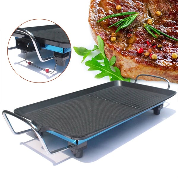 Elektrisk BBQ Grill, 220V, 40 cm x 24 cm, Bordbrug, Non-Stick Kogesurface, 1.8 kg Vægt