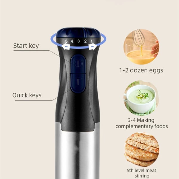 Immersion Blender, 1000W Effekt, Rustfrit Stål Design,EU stik, 4 i 1