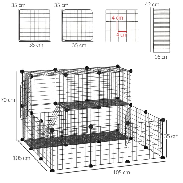 Dyrehegn, Holdbar Metal Konstruktion, Alsidig Panel Design,105X105X70 cm, Sort