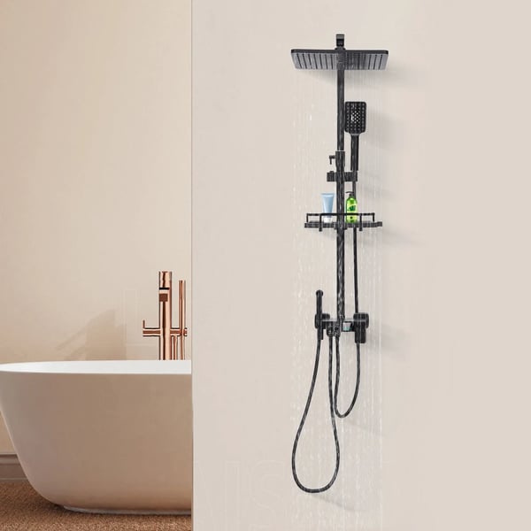 Duschsystem, justerbar höjd, flera sprayinställningar,svart