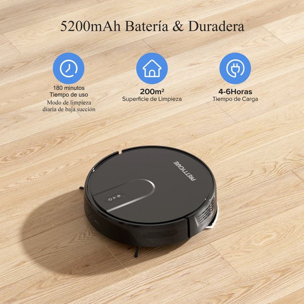 Robotstøvsuger, 5200Pa Sugeevne, 0,5 L Støvbeholder, 220 V Spænding, Li-ion Batteri, Planlagt Rengøringsrute