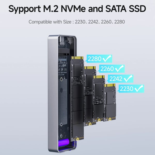 M.2 SSD -kotelo, 10 Gbps USB 3.2, tukee NVMe/SATA,10Gbps, M.2 NVMe/SATA, MD86