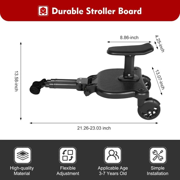 Pram Pedal Adapter, Dimensioner 55x33x36 cm, Maksimal belastning 25 kg, Egnet til alderen 3-7, Universel kompatibilitet, Aftageligt sæde