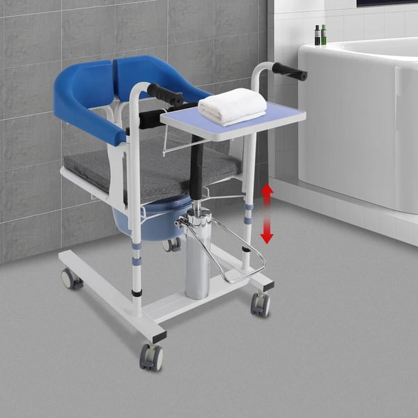 Patient Mobilitetsløftestol, 100 kg Belastningsevne, Holdbart Højkulstofstål, Justerbar Højde, 180° Foldbar Rygstøtte, TPE Hjul