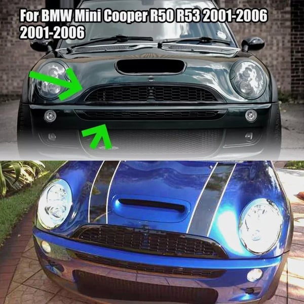 Framstötfångargrill, bikakeformat, glansig svart färg, passar Mini Cooper R50 R52 R53,som visas