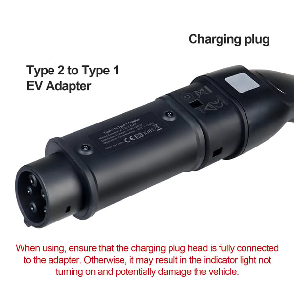 EV-adapter, Type 2 til Type 1, 32A, IP55 vurdering,Type2 til Type1