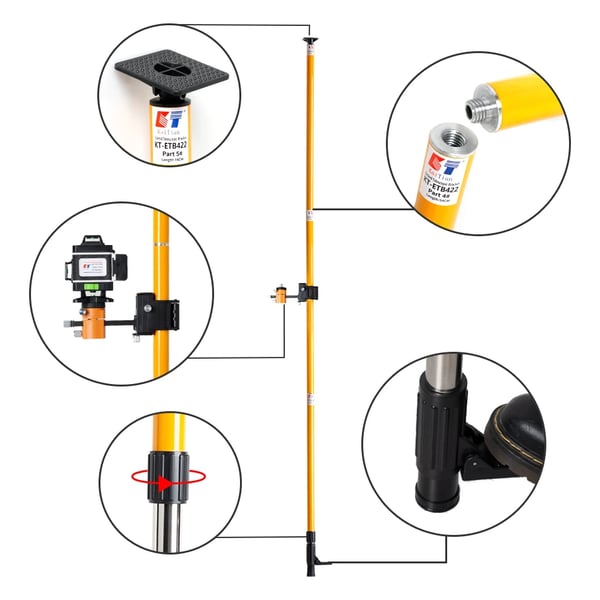 Laser Niveau Beslag, Justerbar Højde 154-422 cm, Vægt 2,5 kg, Kompatibel med 1/4 & 5/8 tommer, 360 Graders Rotation, Finjustering 4-5 grader