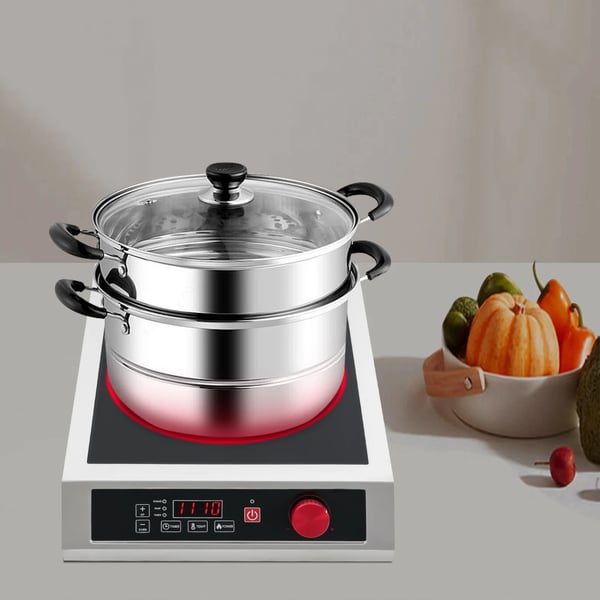 Induktionskogeplade, 3500W effekt, 10 temperaturindstillinger, AC 220-240V spænding, dimensioner 43 cm x 35 cm, anvendelig pande diameter ≤25 cm