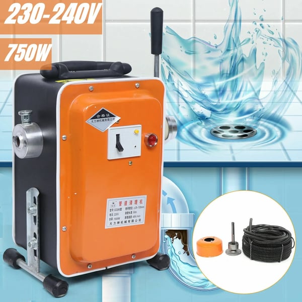 Rørrensningsmaskine, 750W effekt, maksimal rørdiameter 150mm, minimal rørdiameter 20mm, spænding 230-240V, maksimal gravemaskinelængde 20m