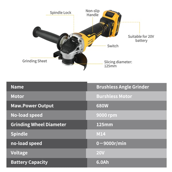 Vinkelsliber, 9000 RPM, Kompatibel med Batterisystemer,2 BATTERI 1 OPLADER