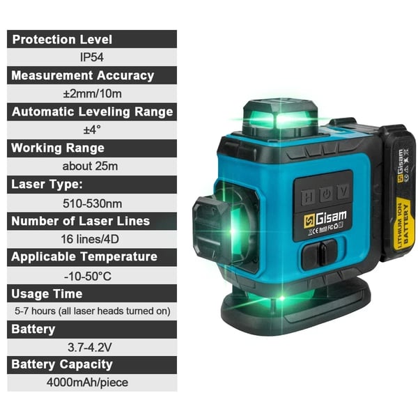 Laser Niveau, 16 Linjer, Automatisk Selv-Niveauering,Med stativ