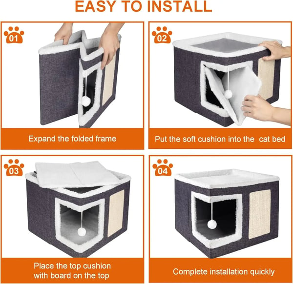 Kattebed, Blødt Materiale, Stor Størrelse, Indendørs Kompatibilitet, Åndbart Design, Inkluderer Hængende Fluffy Bold