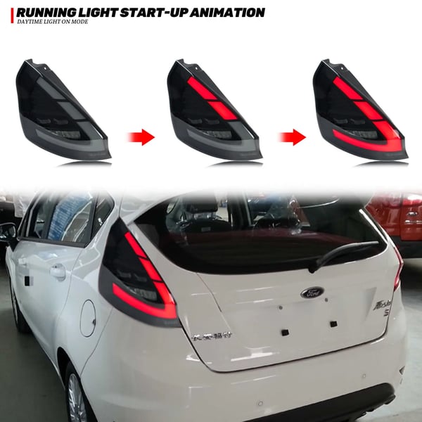 Baglygtesamling, PC ABS PMMA glasmateriale, 35W watt, 12V spænding, sekventiel blinklys, kompatibel med Ford Fiesta MK7 MK7.5 (2009-2020)