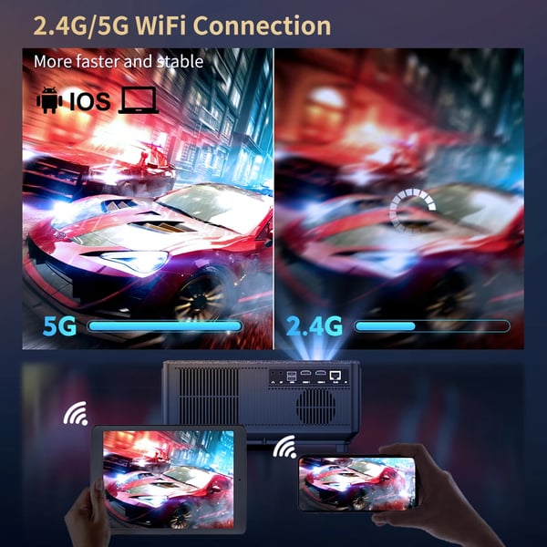 Projektori, 1080P Full HD -tarkkuus, WiFi-yhteys, Android-versio