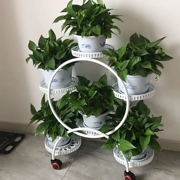 Plantebord, bærbar med hjul, holder 6 potter,HVID