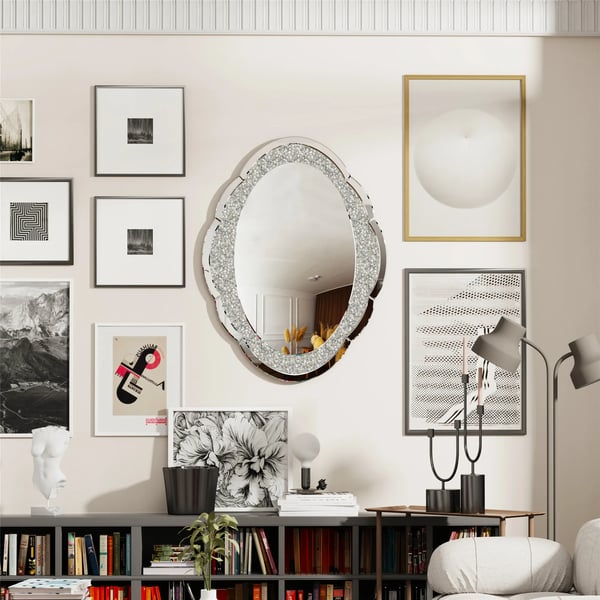 Væg Spejl, Sky-formet Design, Elegant Ramme Konstruktions,Lys Grå