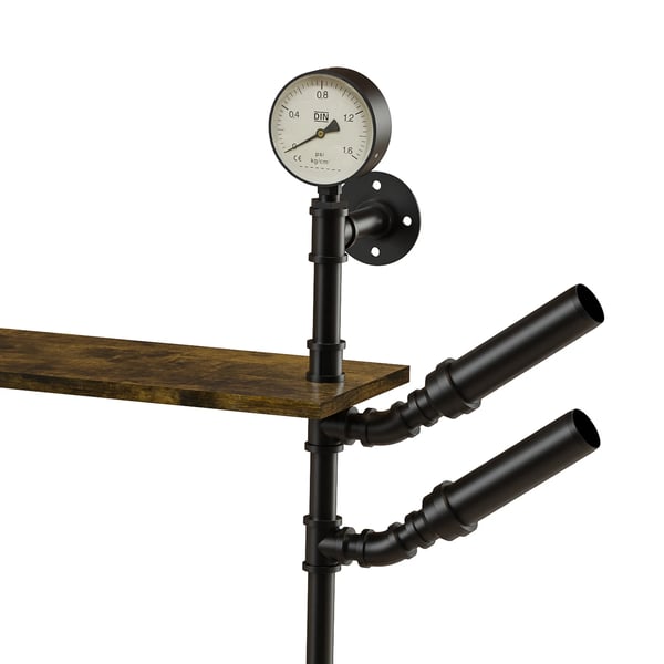 Vægvinreol, flydende hylder med glasholder, vintage industrielt design,M, Rustik Brun, 4-niveau