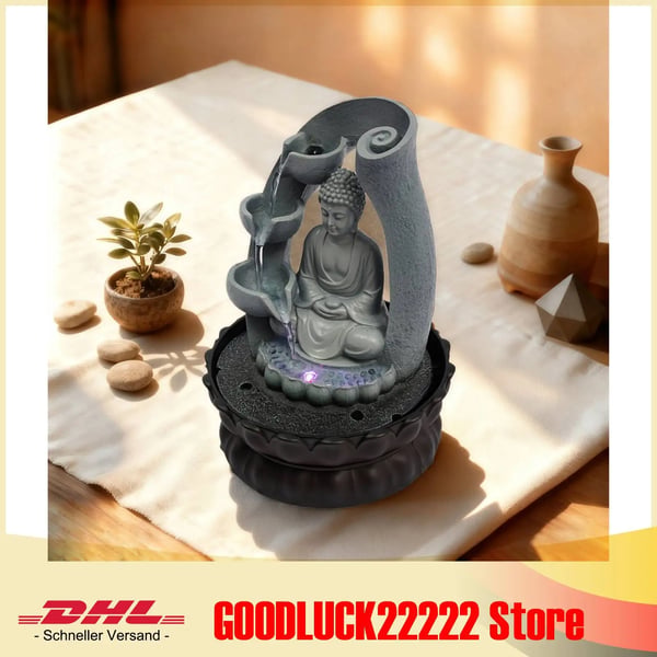 Bordfontän, Buddha-statydesign, Inomhusvattenfunktion,grå