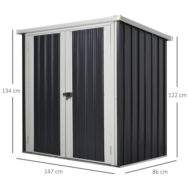 Skur, Galvaniseret Stål, 147 cm x 86 cm x 134 cm, Dobbeltdør, Vandtæt, 1,26 m²