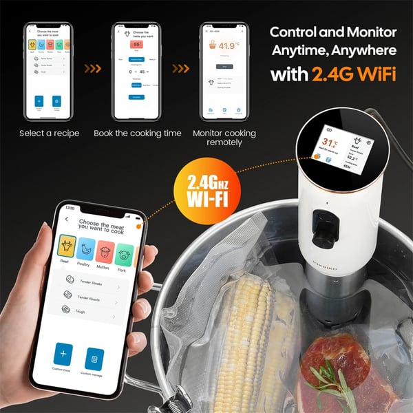Sous Vide Koger, WiFi Kontrol, 1000W Præcisionsmadlavning,EU Stik