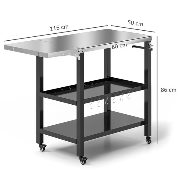 Grillvogn, 3-niveau design, egnet til 3-5 personer,sort