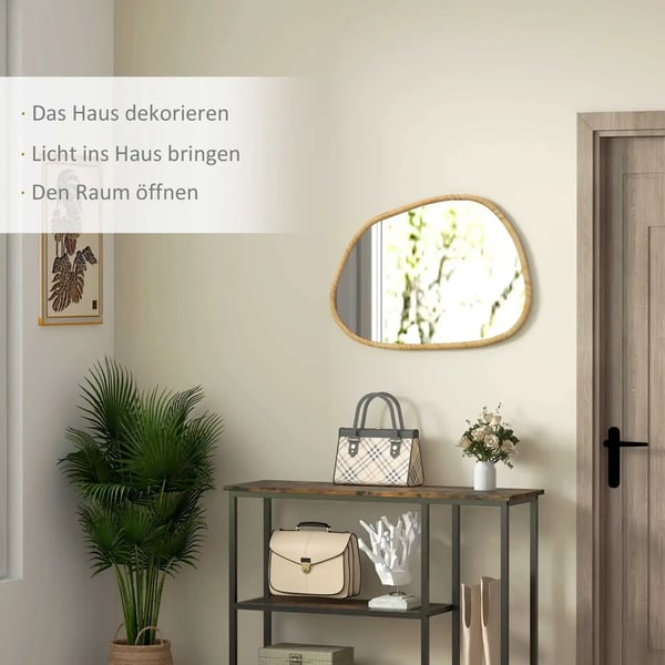 Væg Spejl, Uregelmæssig Fyrretræ Ramme, Brudsikkert Glas,Naturligt Træ