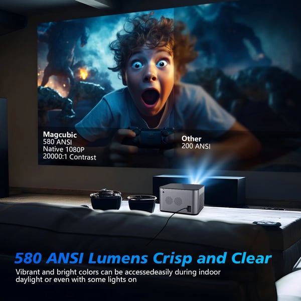 Hjemmeprojektor, Native 1080P Opløsning, 580 ANSI Lumen, Bluetooth Kompatibilitet,EU stik, HY350-Sort-Opgraderet