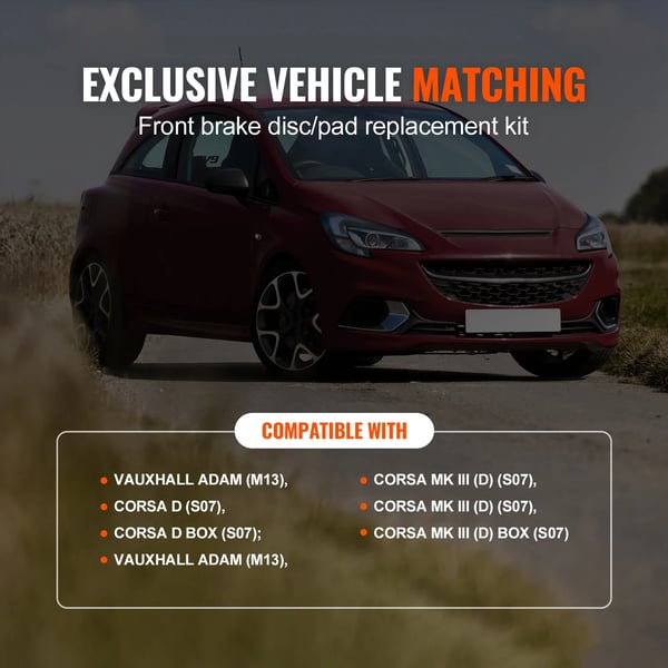Jarrusarja, keraamiset jarrupalat, 10.1"/257mm etulevyt, yhteensopiva Vauxhall Adam & Corsa D:n kanssa, E-merkintäsertifioitu, matala pölypäästö