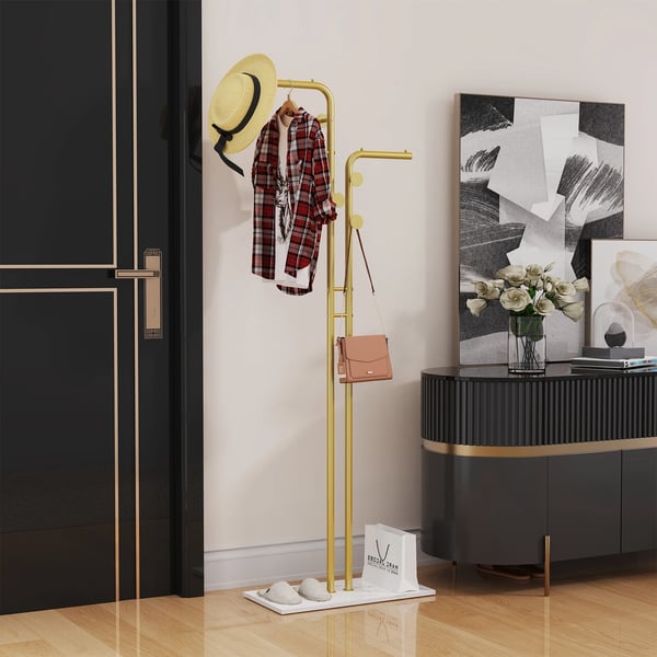 Klädhängare, Dubbelstöd Design, Stabil Granitbas,L, Guld och vitt