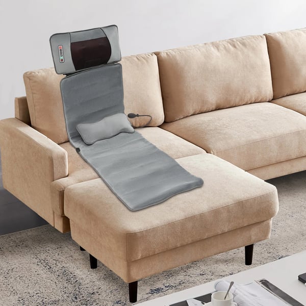 Elektrisk massageunderlag, aftageligt pude, multi-mode vibration,Grå, EU-stik