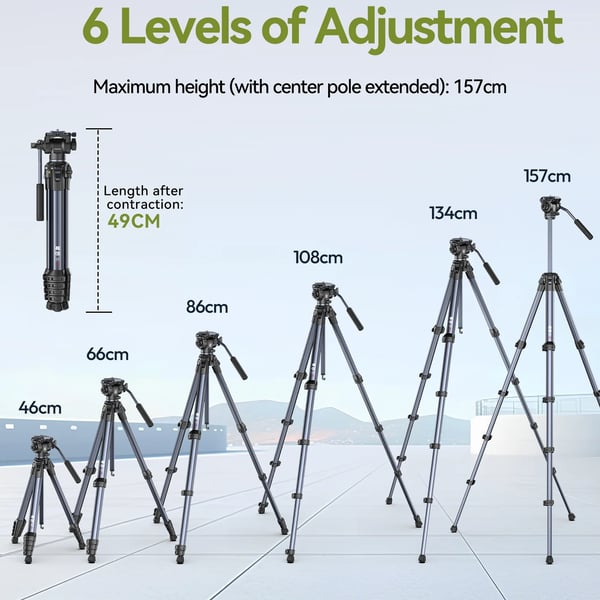 Tripod, Letvægts Aluminium, Maksimal Højde 1,56m,OMBRA VIDEO II