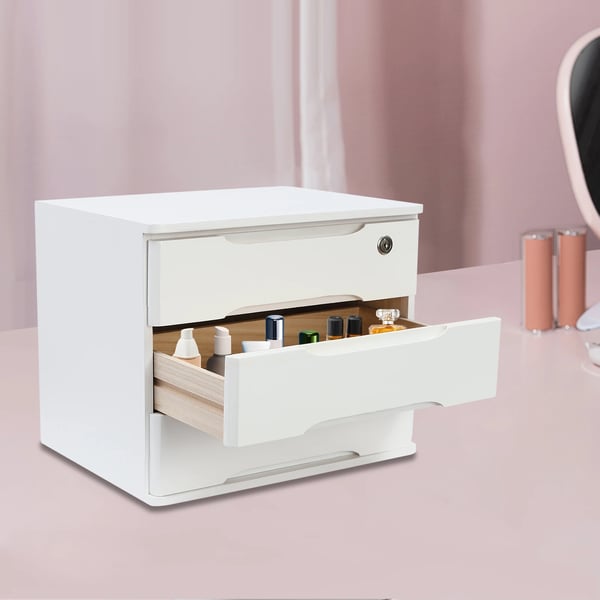 Skrivebordsorganisator, 3-lags opbevaring, låsbar design,HVID