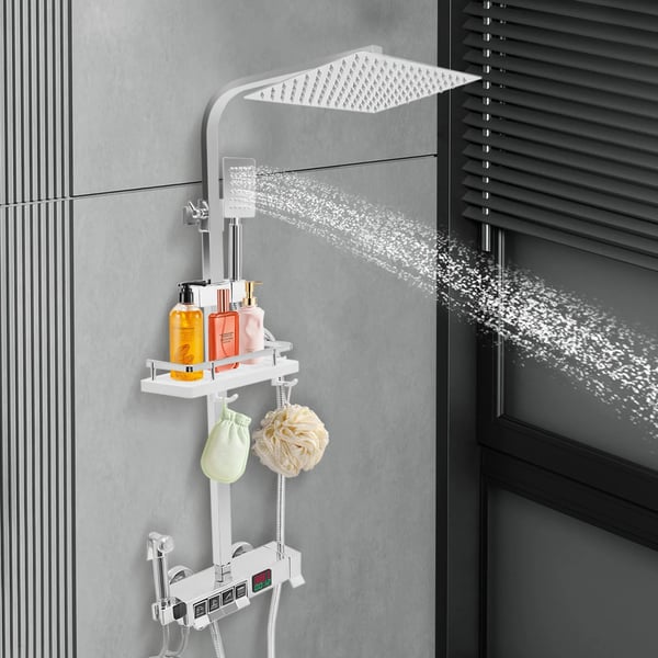Digital brusesystem, justerbar højde 75-110 cm, messingmateriale, flere håndholdte spraytilstande, arbejdstemperatur 10-100℃