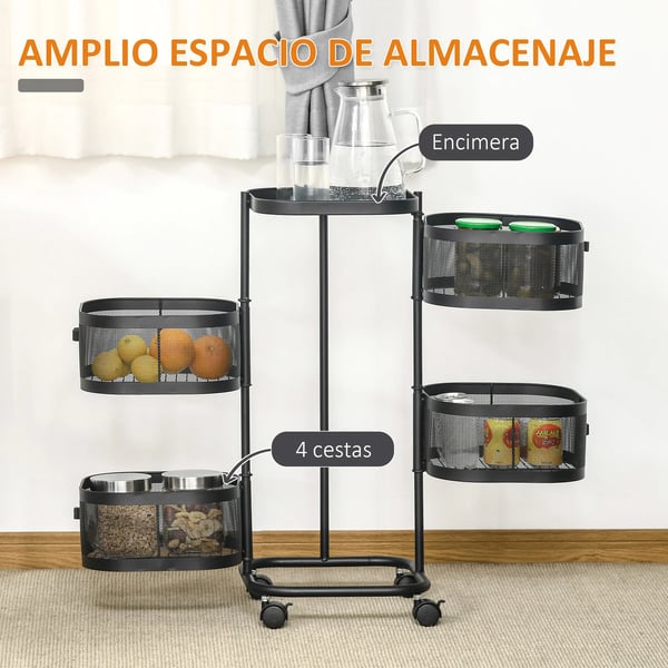 Auxiliaryvogn, Metal- og Plastkonstruktion, 33 x 33 x 77 cm Dimensioner, 20 kg Belastningsevne, Funktioner 4 Opbevaringskurve, 5 Glidende Hjul