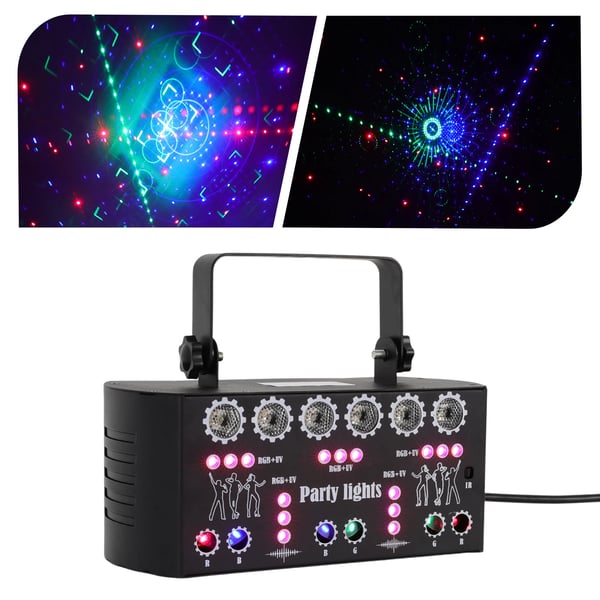 DJ Disco Lys, Multi-Farvet LED, Fjernbetjening & Stemmestyring,EU stik, sort