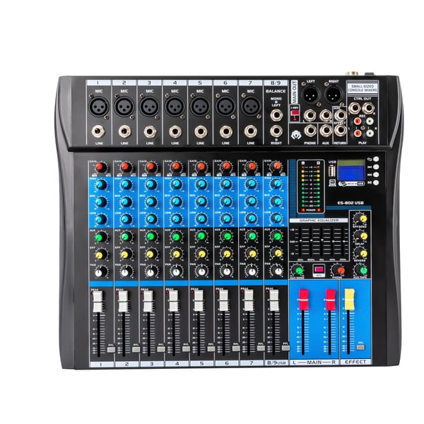Stereo Lydmixer, 8 Kanaler, Bluetooth Kompatibilitet,sort