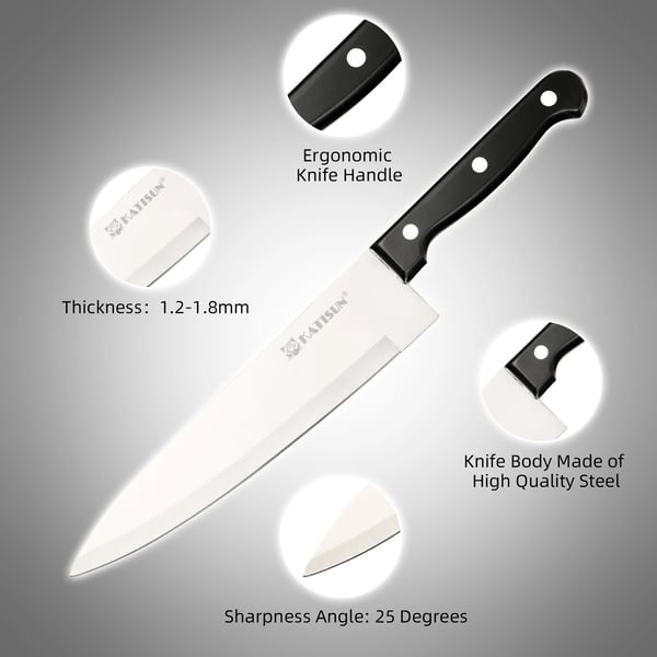 Professionelt Kokkekniv Sæt, Kulstofstål Materiale, Klinge Længde 19,3 cm, Håndtag Længde 13,2 cm, 19 Stykker, Præcis Klinge