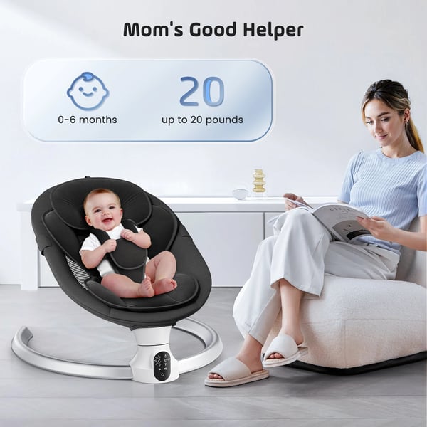 Elektrisk Baby Vuggestol, 5 Svingvinkler, Bluetooth Musik,SORT