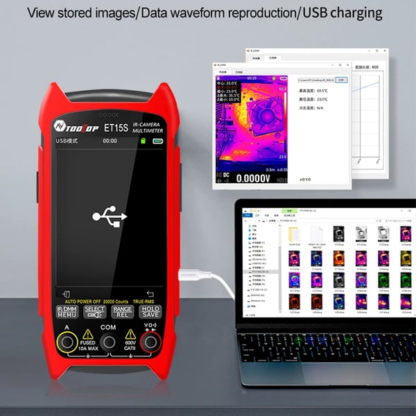 Termisk kamera, 256 x 192 opløsning, multimeter med dual funktionalitet,ET15S og Macro Linse