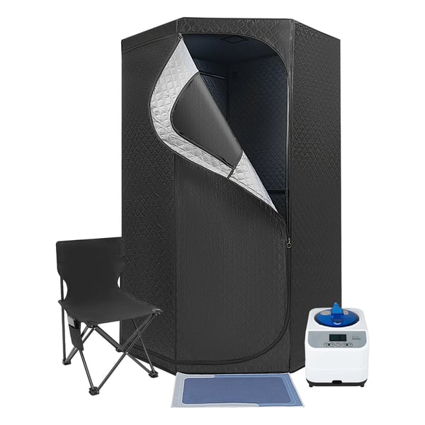 Bærbar damp sauna, høj kvalitet satin bomuld, 1350W damp system, rummelig telt design, foldbar stol inkluderet, robust stabilitet