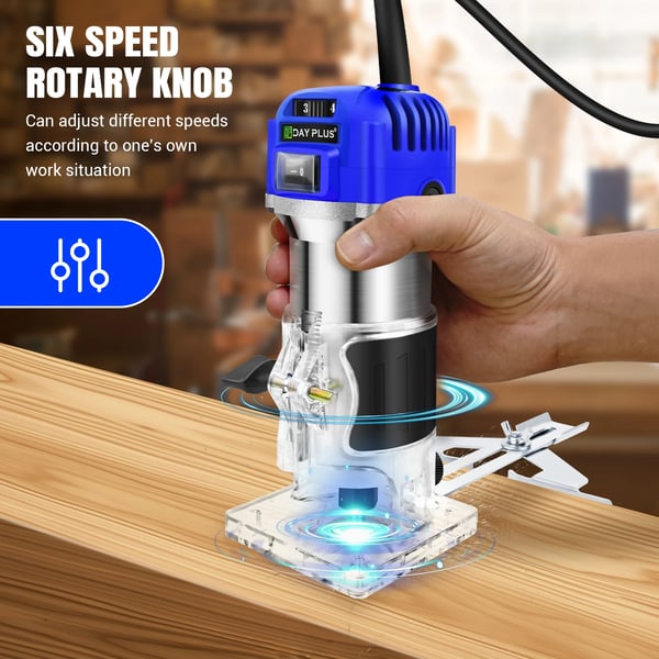 Elektrisk Palm Router Værktøj, 800W, 4000-30000 RPM, 6 Hastighedsindstillinger, Maksimal Fræsedybde 29mm, Klinge Diameter Kompatibilitet 6-8MM
