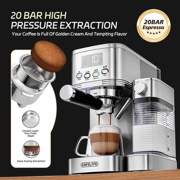 Cafelffe Fuldautomatisk Espressomaskine, 20 Bar Tryk, Én-Touch Betjening,EU