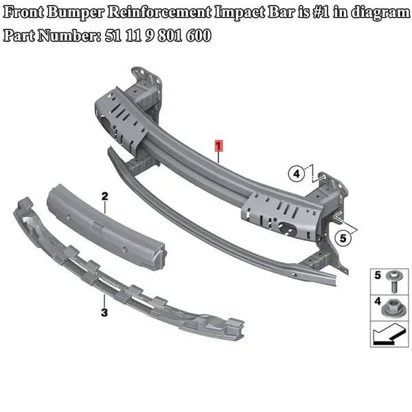 Front Bumper Forstærkning, Stål, Direkte Erstatning, Kompatibel med 2010-2016 Mini Countryman, Kompatibel med 2010-2016 Mini Paceman