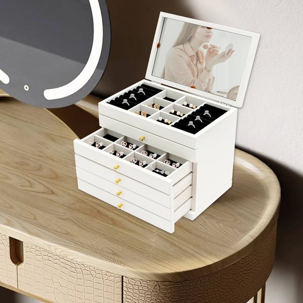 Smyckesorganisatör, Modern Design, Sex Lager Förvaring,VIT