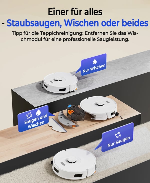 Robotstøvsuger, 20000 Pa sugeevne, 3200 mAh batteri, 3-i-1 rengøring, LiDAR navigation, 3.8 L støvbeholder