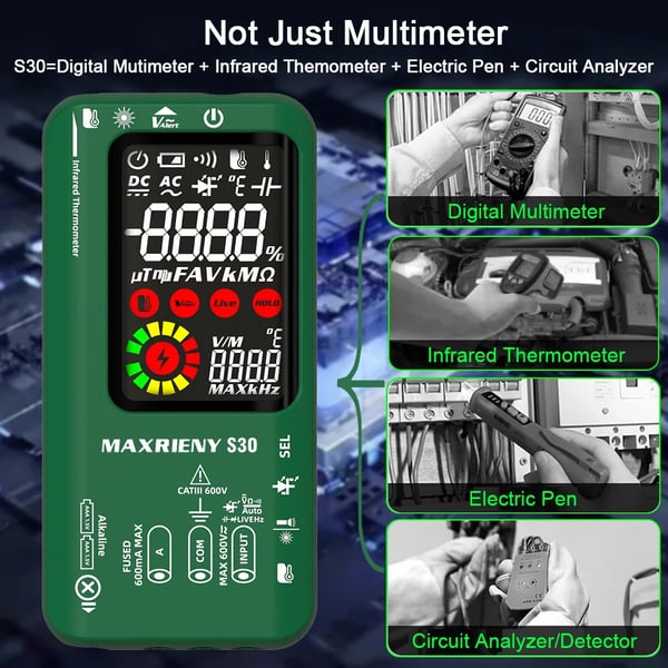 Digital multimeter, infrarød temperaturmåling, dual strømforsyning, 9999 tællinger display,S30
