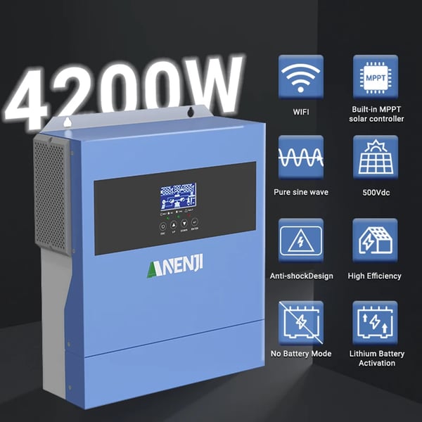 Hybrid sol inverter, ren sinuskurve, indbygget MPPT,220-240V, ANJ-4000W-24V-WIFI, 24V